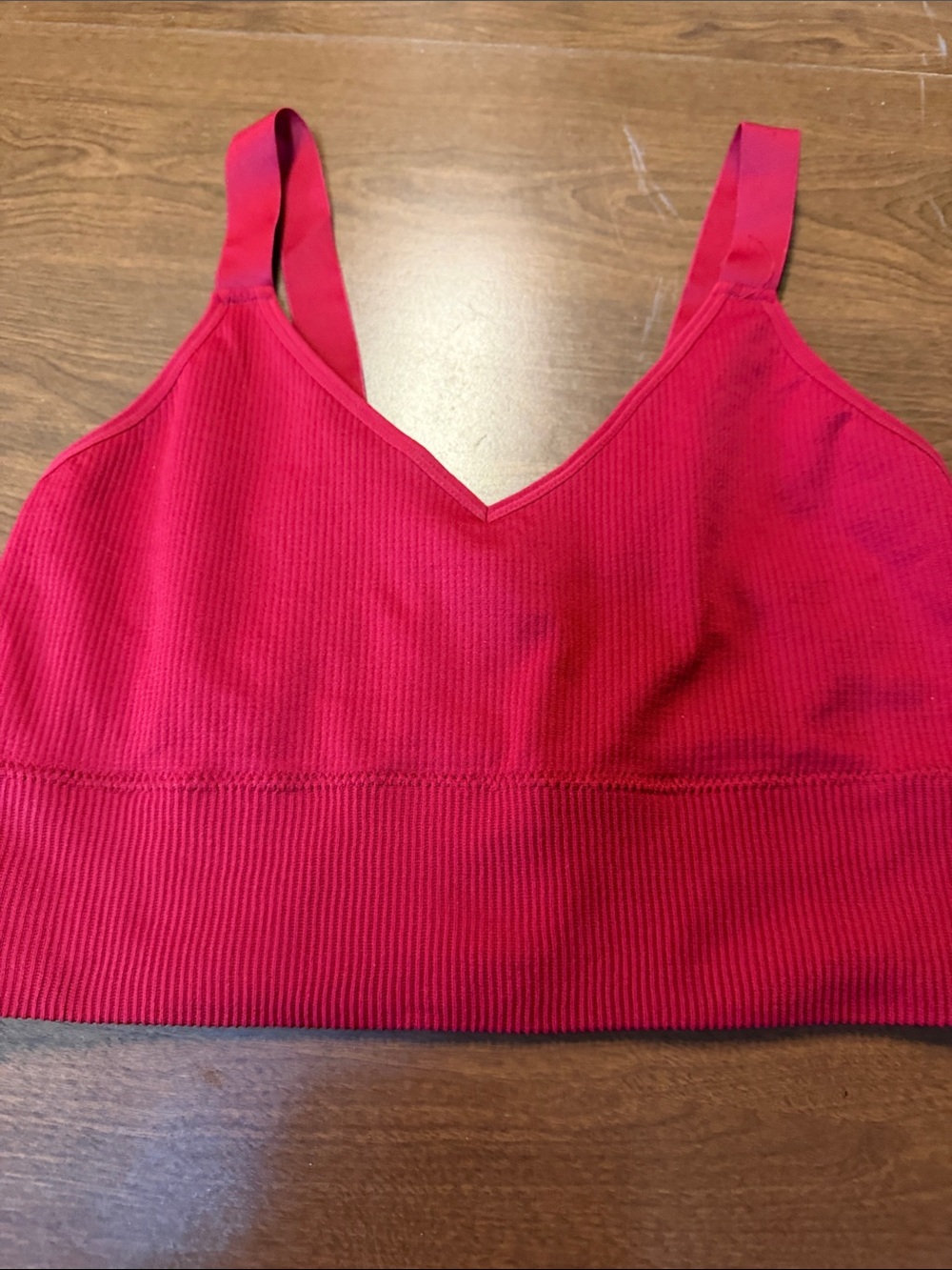 just be Ribbed V-Neck Seamless Bralette in Hot Pink